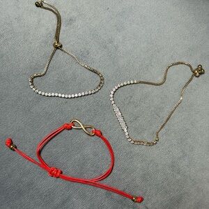 Gold and Silver Chain Bracelet Set with Red Infinity Bracelet